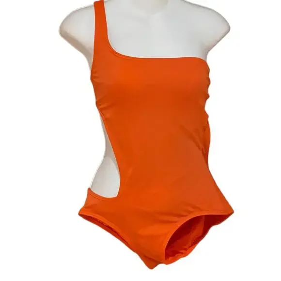 DKNY Womens Size 10 Orange One Shoulder Open sided One Piece Swimsuit - Picture 7 of 8